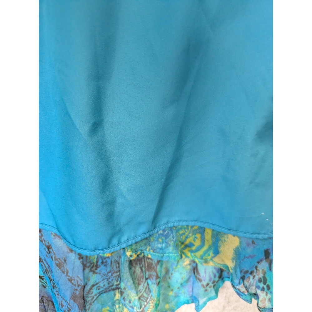 Chico's Maxi Skirt Vintage Women's Size 2 Blue Silk Abstract Ruffle Tiered Boho - Picture 7 of 11